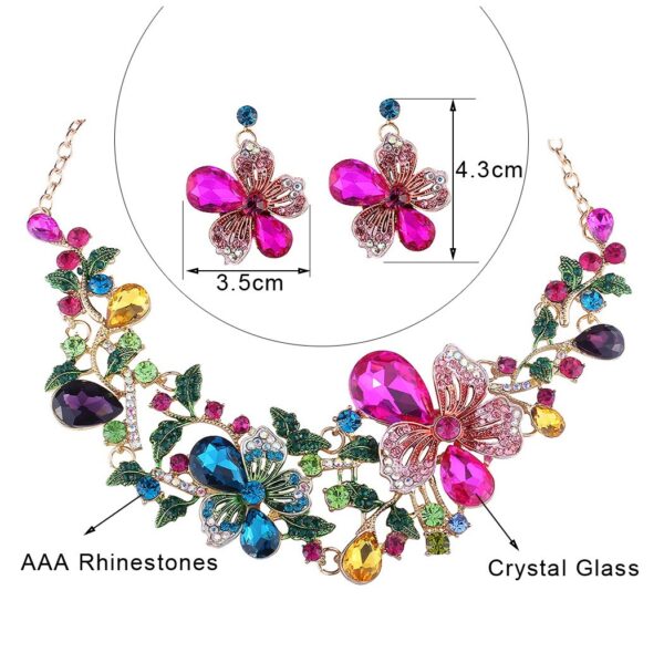 Europe and America luxury color flower crystal drill short clavicle Necklace Earrings Set women bride dinner dress ornaments - Image 2