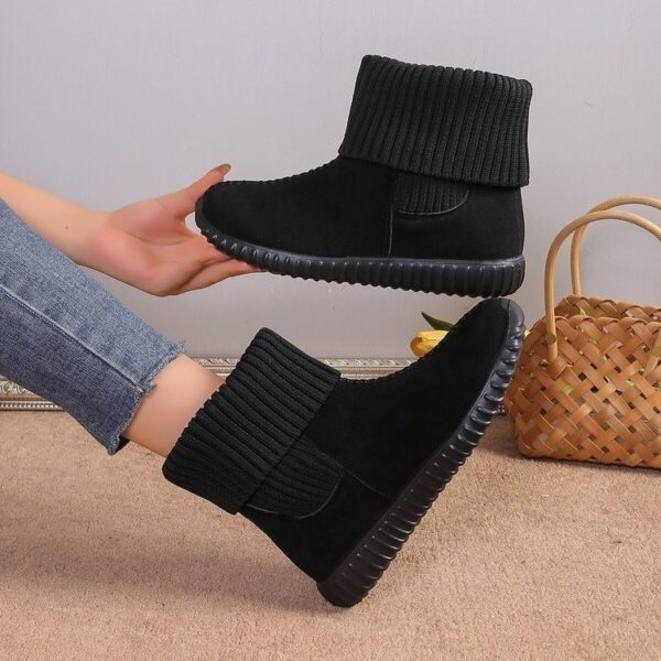 Flat Ankle Boots With Reversible Knitted Design Winter Fashion Comfortable Snow Boot For Women Shoes - Image 6