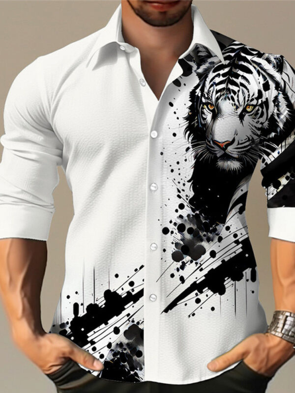 Color Matching Bamboo Linen Printed Men's Shirt - Image 8