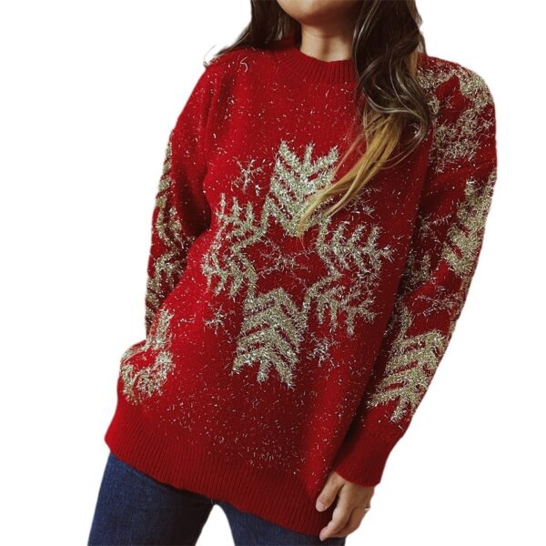 Women's Fashion Loose Gold Line Large Snowflake Christmas Sweater - Image 6