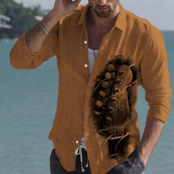 Color Matching Bamboo Linen Printed Men's Shirt - Image 3