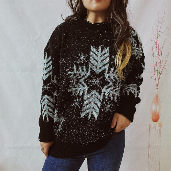 Women's Fashion Loose Gold Line Large Snowflake Christmas Sweater - Image 3