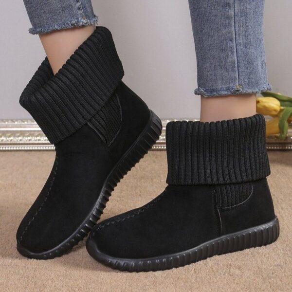 Flat Ankle Boots With Reversible Knitted Design Winter Fashion Comfortable Snow Boot For Women Shoes - Image 2