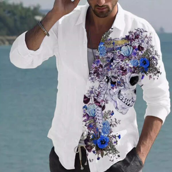 Color Matching Bamboo Linen Printed Men's Shirt - Image 6