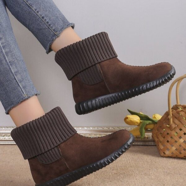Flat Ankle Boots With Reversible Knitted Design Winter Fashion Comfortable Snow Boot For Women Shoes - Image 4
