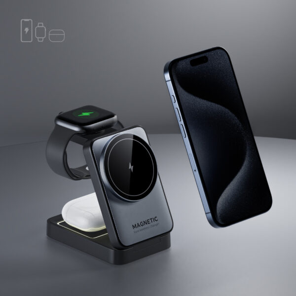 Folding Magnetic Three-in-one Wireless Charger 15W Fast Charge Multifunction Bracket