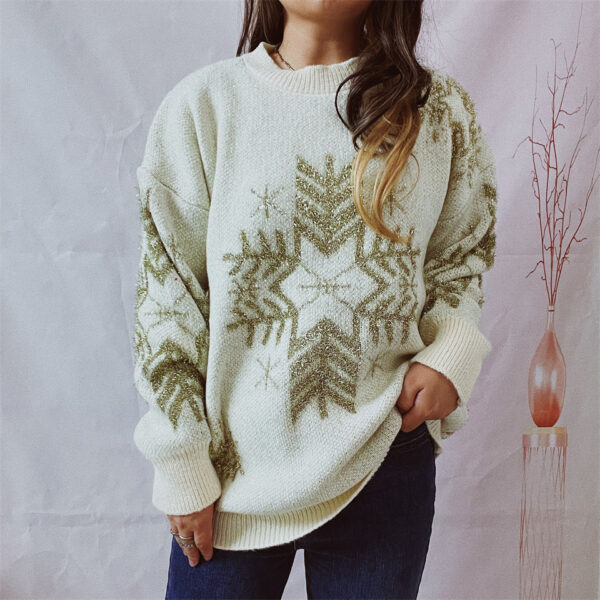 Women's Fashion Loose Gold Line Large Snowflake Christmas Sweater - Image 4