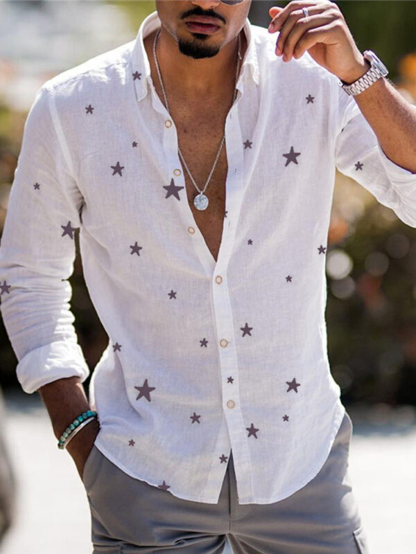 Color Matching Bamboo Linen Printed Men's Shirt - Image 9