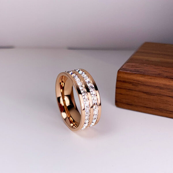 INS Rings Titanium Steel Couple Single And Double Row Diamond Ring - Image 4