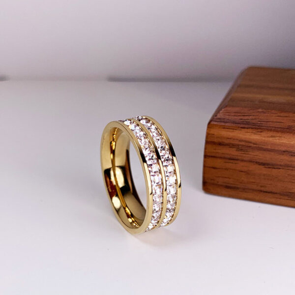 INS Rings Titanium Steel Couple Single And Double Row Diamond Ring - Image 10