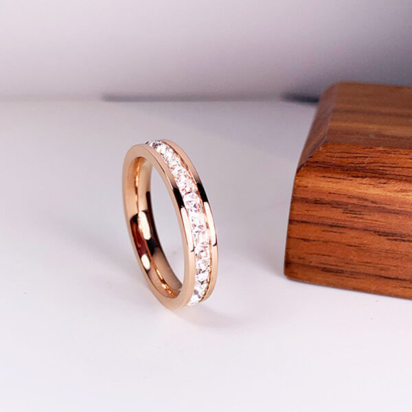 INS Rings Titanium Steel Couple Single And Double Row Diamond Ring - Image 9