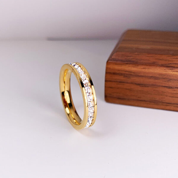 INS Rings Titanium Steel Couple Single And Double Row Diamond Ring - Image 8
