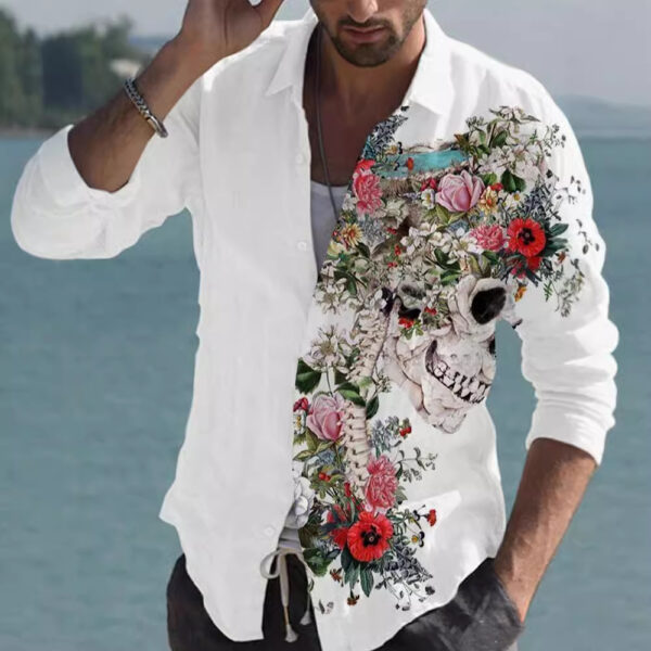 Color Matching Bamboo Linen Printed Men's Shirt - Image 10