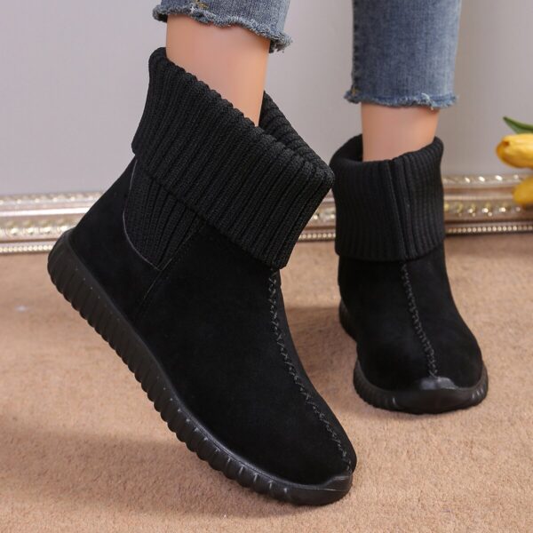 Flat Ankle Boots With Reversible Knitted Design Winter Fashion Comfortable Snow Boot For Women Shoes - Image 5