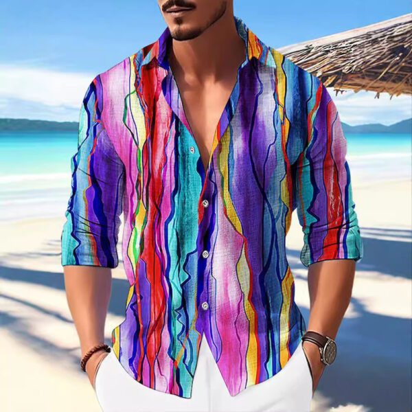 Color Matching Bamboo Linen Printed Men's Shirt - Image 7