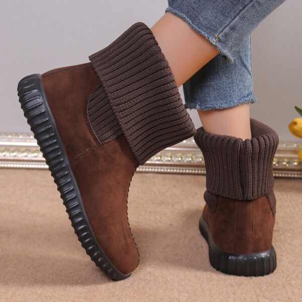 Flat Ankle Boots With Reversible Knitted Design Winter Fashion Comfortable Snow Boot For Women Shoes - Image 3