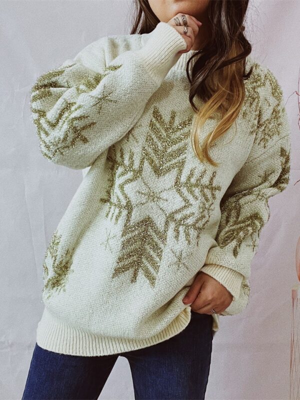 Women's Fashion Loose Gold Line Large Snowflake Christmas Sweater - Image 2