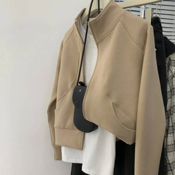 Plus Size Stand Collar Zipper Cardigan Sweater Coat - Image 2