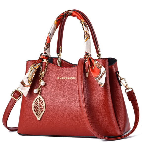 Women's Shoulder Bag With Leaf Pendant Fashion Silk Scarf Handbag - Image 3