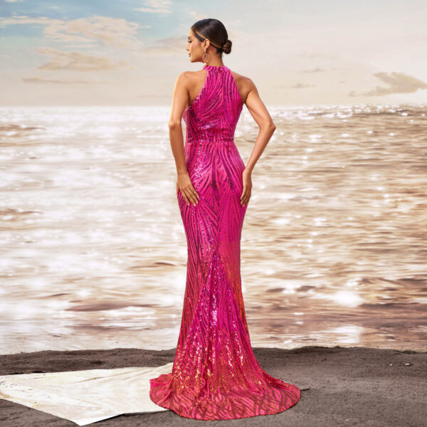 Round Neck Off-the-shoulder Slim-fit Sheath Sequined Banquet Fishtail Evening Dress - Image 5