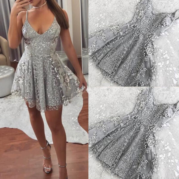 New Women's V-neck Brace Backless Dress Short Skirt - Image 6