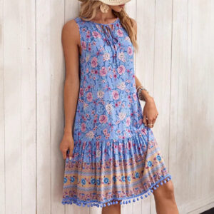 Casual Bohemian Vacation Rayon Printed V-neck Dress Women's Clothing