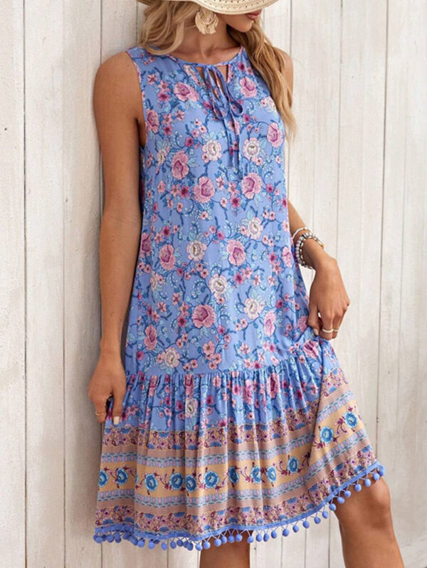 Casual Bohemian Vacation Rayon Printed V-neck Dress Women's Clothing - Image 3