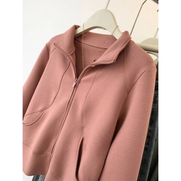 Plus Size Stand Collar Zipper Cardigan Sweater Coat - Image 7