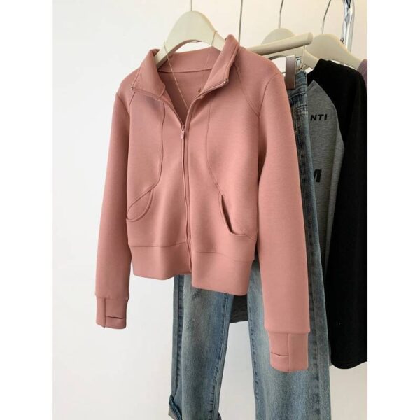 Plus Size Stand Collar Zipper Cardigan Sweater Coat - Image 6