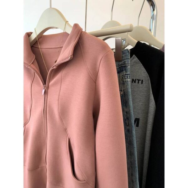 Plus Size Stand Collar Zipper Cardigan Sweater Coat - Image 5