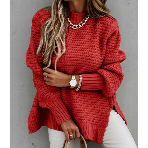 Solid color drawstring side slit knit sweater - Image 2